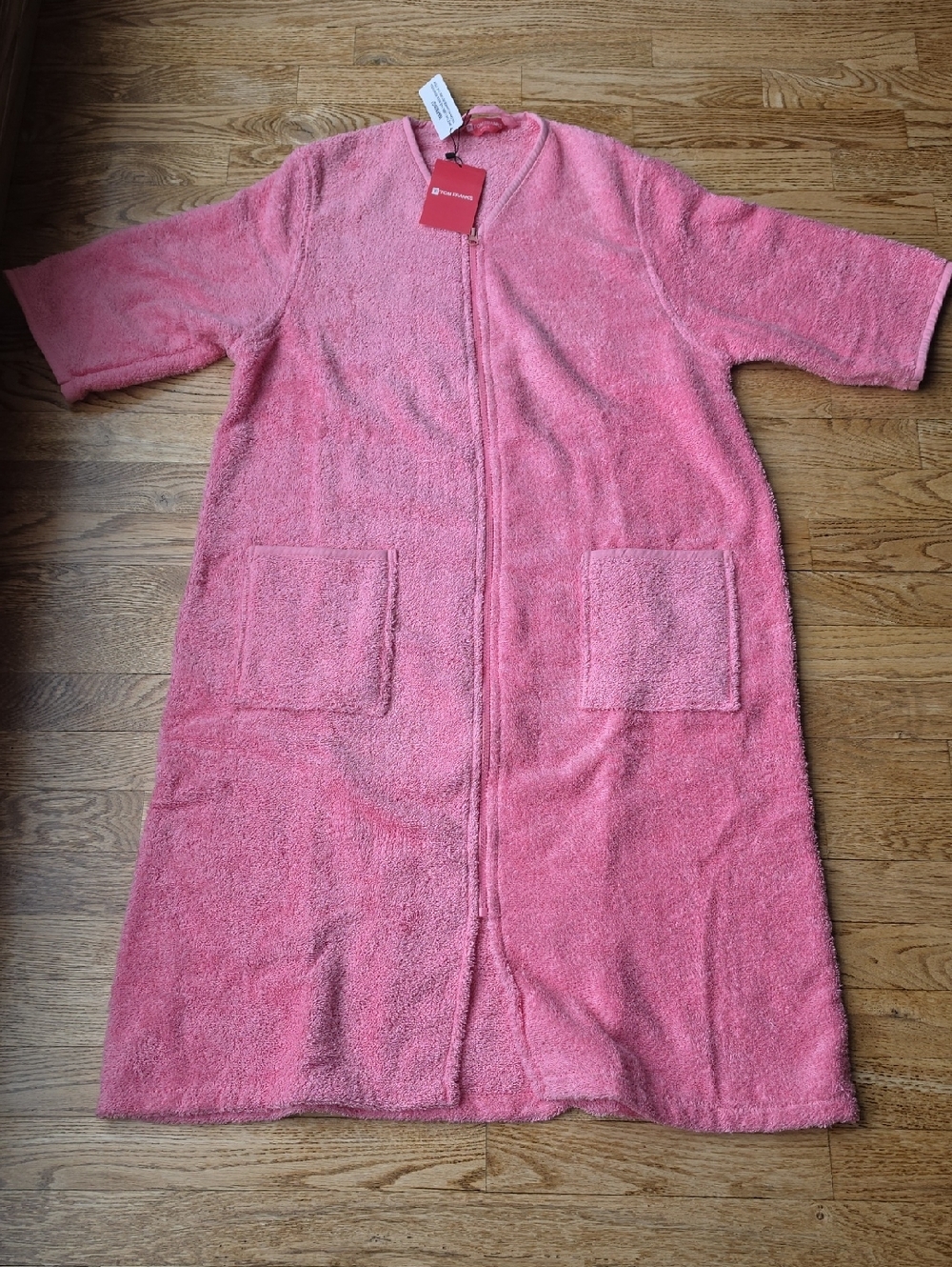 (S) NWT Tom Franks Cozy Pink Cotton Terry Zip-Front Robe Barbiecore Comfy Lounge
